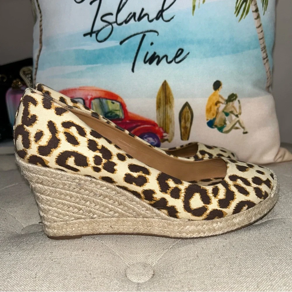 J.Crew Women'S Seville Brown/Beige Leopard Canvas Espadrille Wedges Shoes - Picture 6 of 12